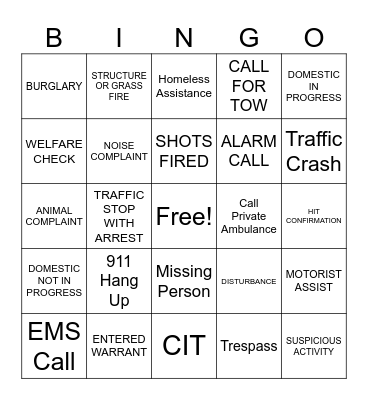 DISPATCH Bingo Card