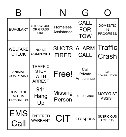 DISPATCH Bingo Card