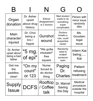 Chicago Med Bingo Season 8 Bingo Card