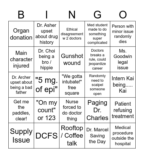 Chicago Med Bingo Season 8 Bingo Card