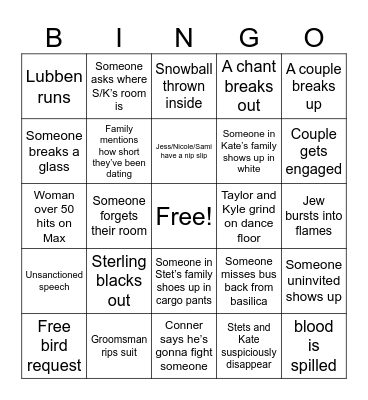 GREINER WEDDING Bingo Card