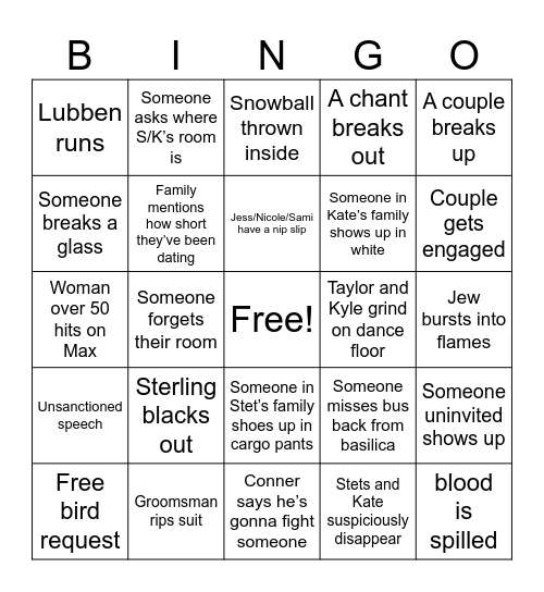 GREINER WEDDING Bingo Card