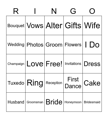 Wedding Bingo Card