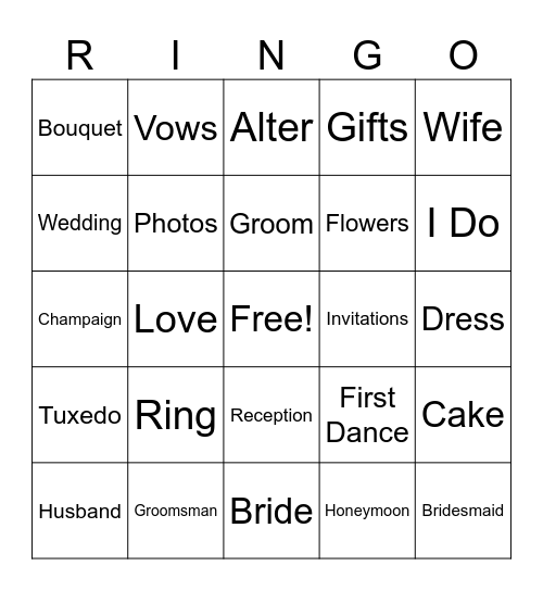 Wedding Bingo Card