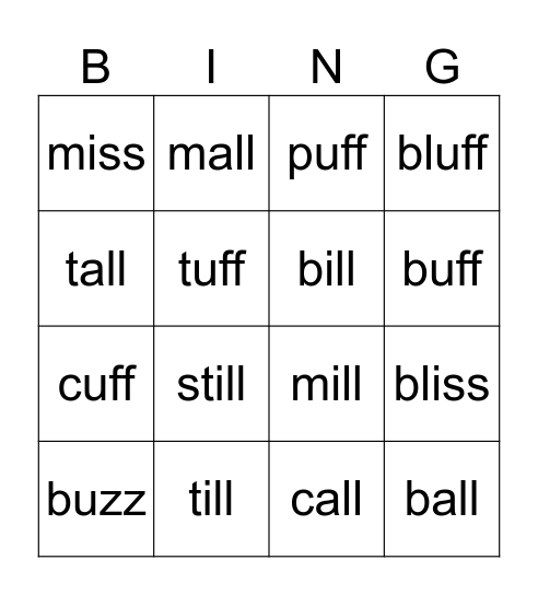Bonus Letter Bingo Card