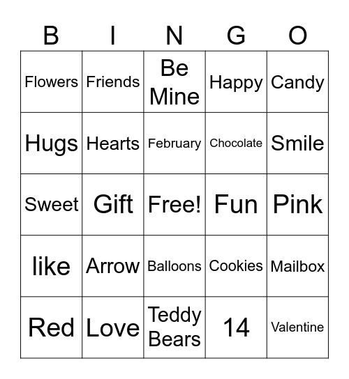 Valentines Day Bingo Card