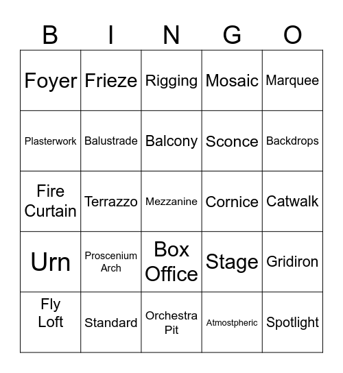Historic Theatre Bingo Card