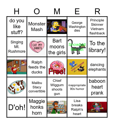 The Simpsons Valentine's Day Bingo Card
