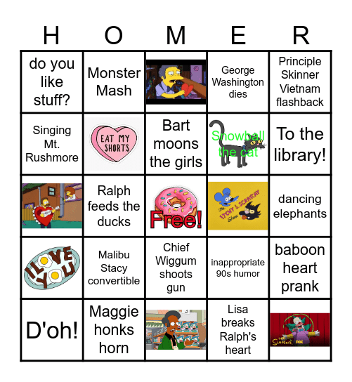 The Simpsons Valentine's Day Bingo Card