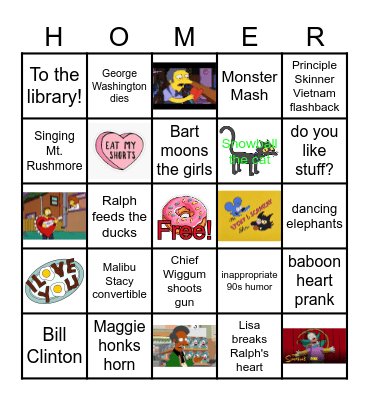 The Simpsons Valentine's Day Bingo Card