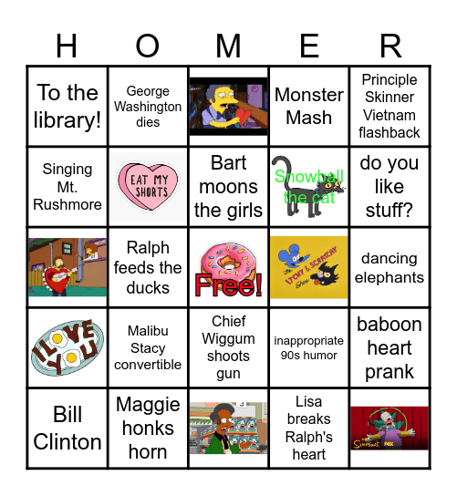 The Simpsons Valentine's Day Bingo Card