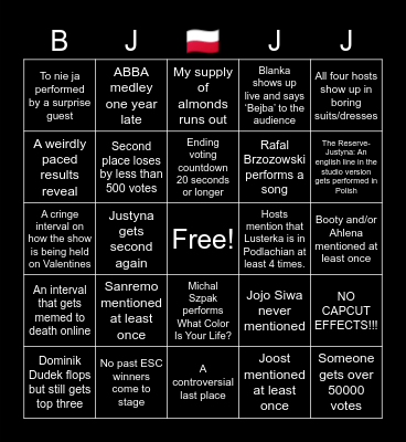 POLSKA PRESELEKCJA PREDICTIONS Bingo Card