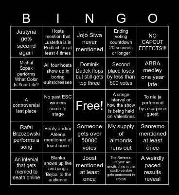 POLSKA PRESELEKCJA PREDICTIONS Bingo Card