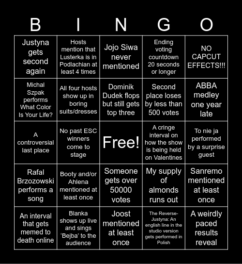 POLSKA PRESELEKCJA PREDICTIONS Bingo Card