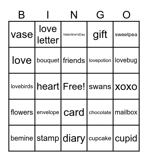 Valentine's Bings Bingo Card