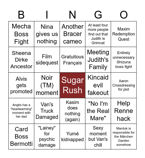 Thursday's Daybreak Bingo Card