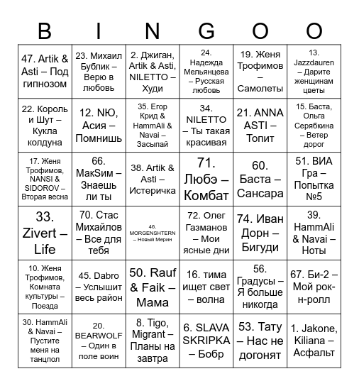 Music bingo Card