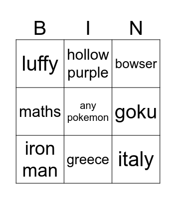Untitled Bingo Card