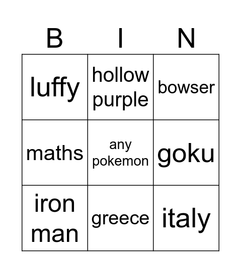 Untitled Bingo Card