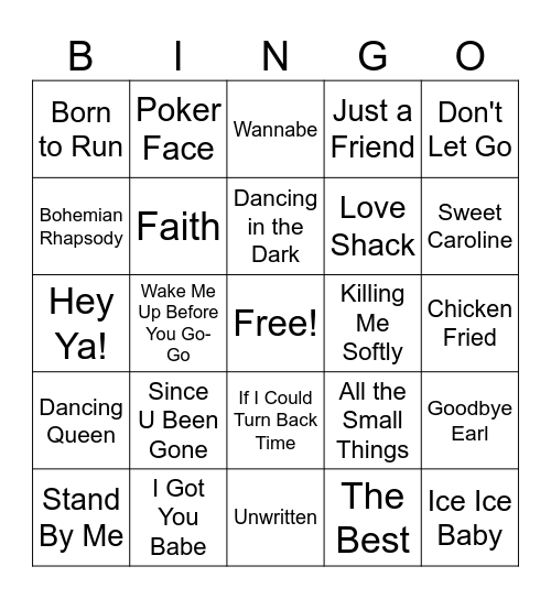 Karaoke Favorites Bingo Card