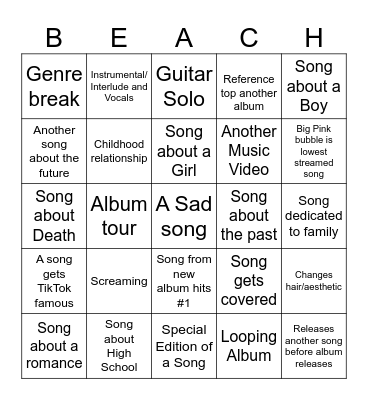 Beach Bunny Bingo Card