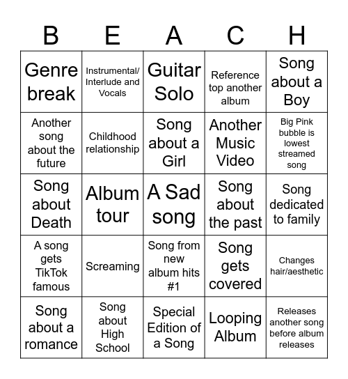 Beach Bunny Bingo Card