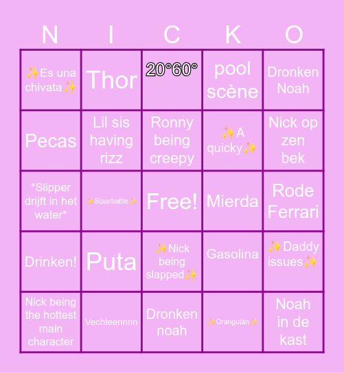 Culpa Mia Bingo Card