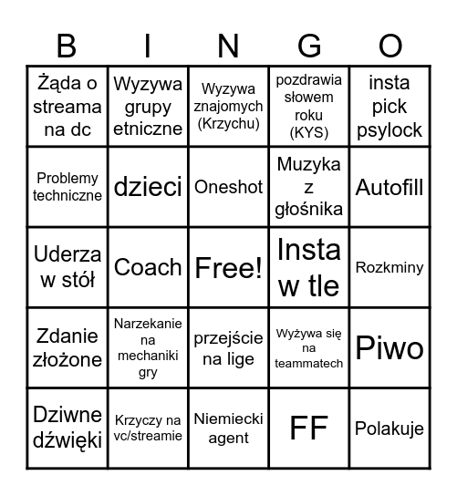 Whitestar Bingo Card