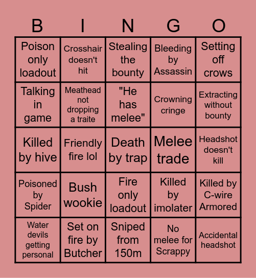 Hunt Showdown Bingo Card