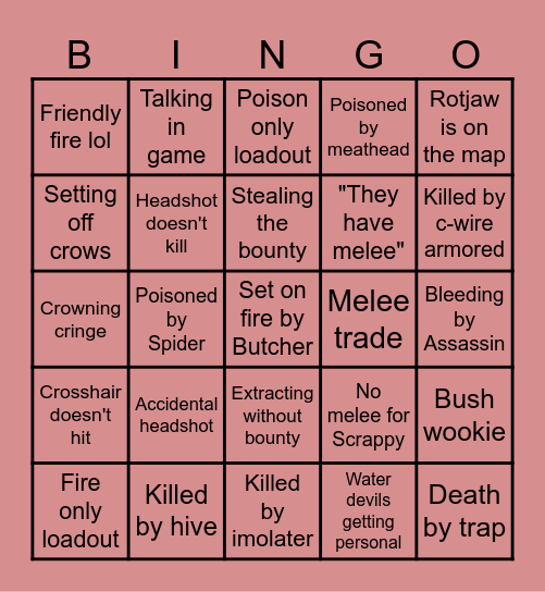 Hunt Showdown Bingo Card