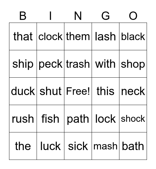 Digraph BINGO Card