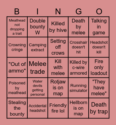 Hunt Showdown Bingo Card