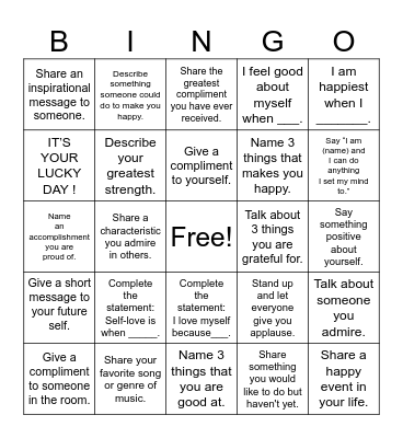 Self Love Bingo Card