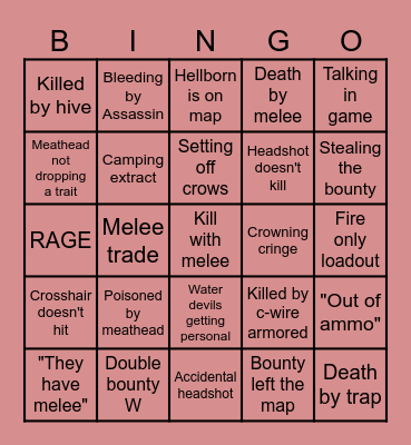 Hunt Showdown Bingo Card