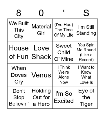 Didi's 80's Bingo Card