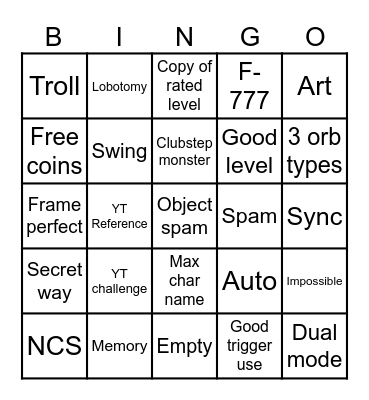 GD LEVEL BINGO Card