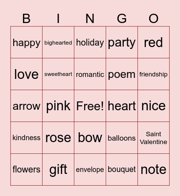 Valentine Bingo Card