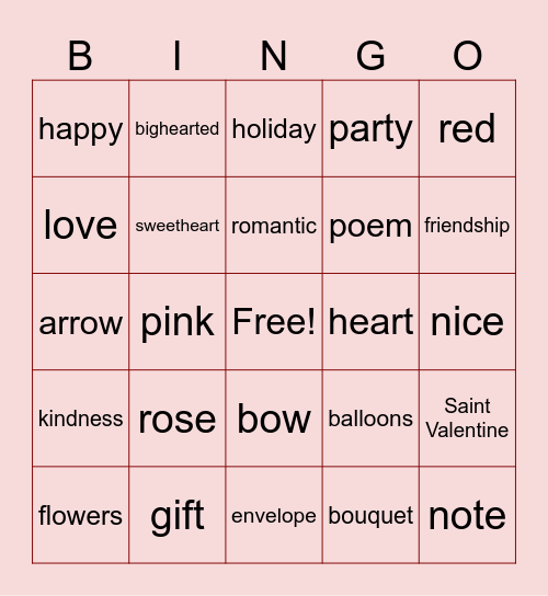 Valentine Bingo Card