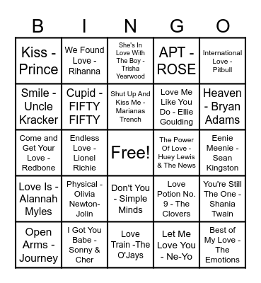 ❤️Love Song Bingo❤️ Bingo Card