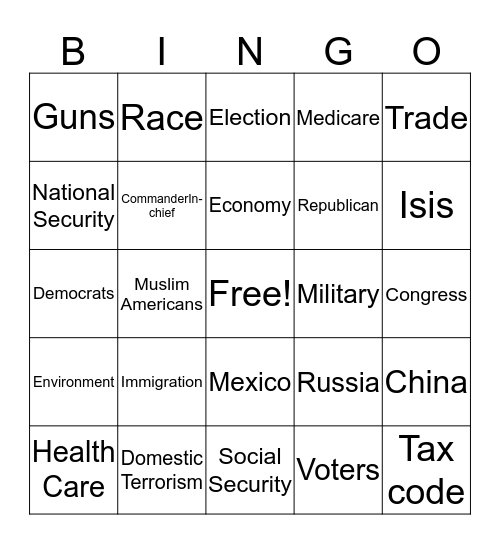 Debate Comedy Show Bingo Card