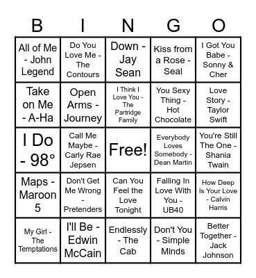 ❤️Love Song Bingo❤️ Bingo Card