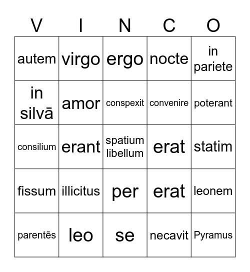 Pyramus et Thisbe Bingo Card