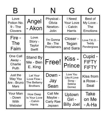 ❤️Love Song Bingo❤️ Bingo Card