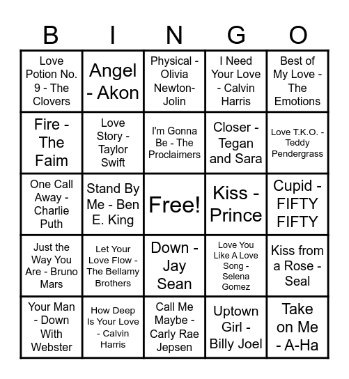 ❤️Love Song Bingo❤️ Bingo Card