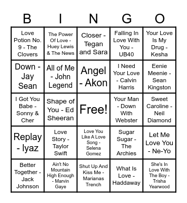 ❤️Love Song Bingo❤️ Bingo Card