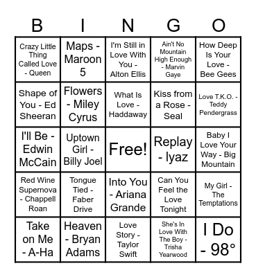 ❤️Love Song Bingo❤️ Bingo Card
