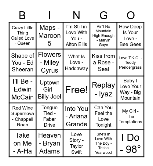 ❤️Love Song Bingo❤️ Bingo Card