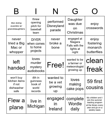 Fun facts Bingo Card
