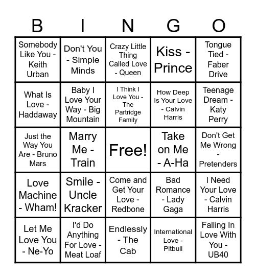 ❤️Love Song Bingo❤️ Bingo Card