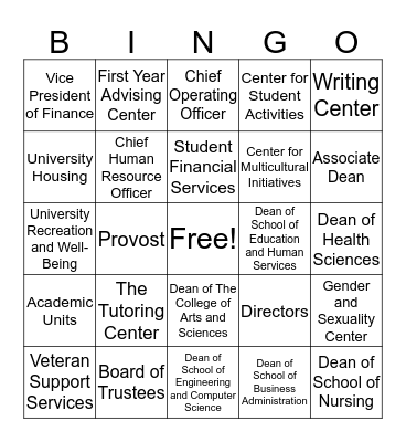 University Landscape Bingo Card